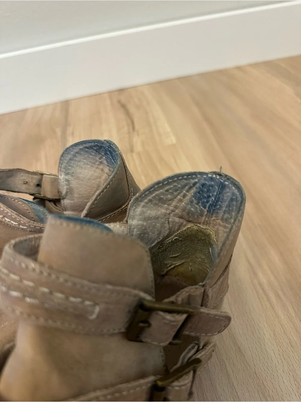 Free People Double-Buckle Suede Ankle Boots in Tan